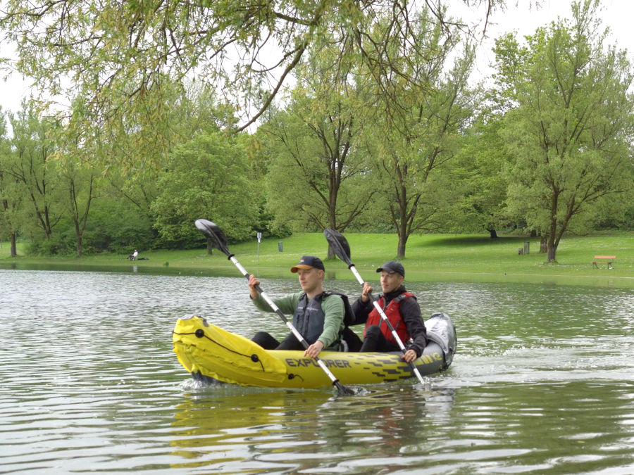  Intex Explorer K2 2 Person Inflatable Kayak Set with  Comfortable Backrest, Aluminum Oars, and High Output Air Pump for Fast  Inflation, Yellow : Sports & Outdoors