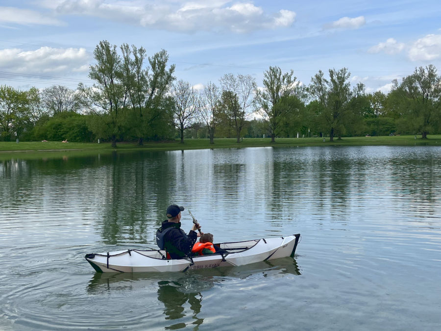 oru kayak paddling with child